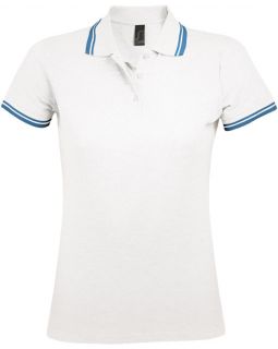 Рубашка поло женская Pasadena Women 200 с контрастной отделкой, белая с голубым