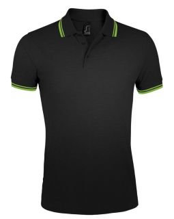 Рубашка поло мужская Pasadena Men 200 с контрастной отделкой, черная с зеленым