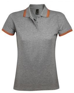 Рубашка поло женская Pasadena Women 200 с контрастной отделкой, серый меланж c оранжевым