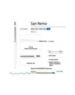 Ручка SAN REMO шариковая, автоматическая, белый металлический корпус 1.00 мм, синяя-foto3