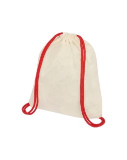 Рюкзак со шнурком Oregon, имеет цветные веревки, изготовлен из хлопка 100 г/м², бежевый/красный