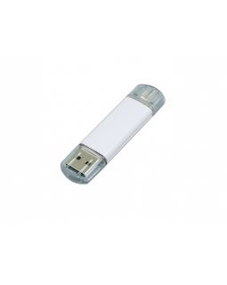 USB-флешка на 16 Гб.c дополнительным разъемом Micro USB, белый