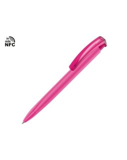 Ручка пластиковая шариковая трехгранная Trinity K transparent Gum soft-touch с чипом передачи информации NFC, розовый