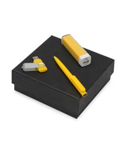 Подарочный набор On-the-go с флешкой, ручкой и зарядным устройством, желтый