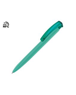 Ручка пластиковая шариковая трехгранная Trinity K transparent Gum soft-touch с чипом передачи информации NFC, морская волна