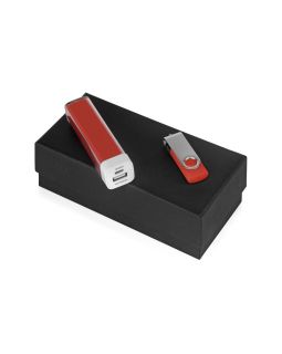 Подарочный набор Flashbank с флешкой и зарядным устройством, красный