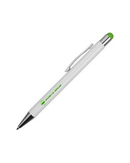 Ручка металлическая шариковая Flowery со стилусом и цветным зеркальным слоем, белый/зеленое яблоко