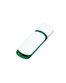 Флешка промо прямоугольной классической формы с цветными вставками, 16 Гб, белый/зеленый