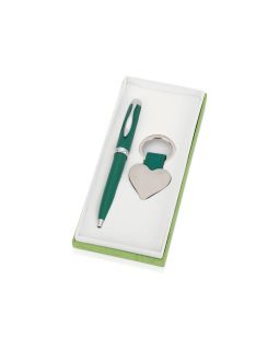 Подарочный набор Сердце: ручка шариковая, брелок, зеленый