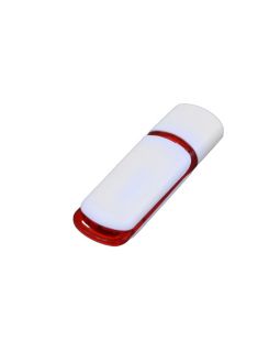 Флешка промо прямоугольной классической формы с цветными вставками, 16 Гб, белый/красный