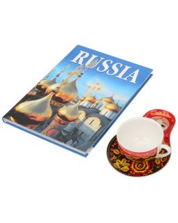 Набор Моя Россия: чайно-кофейная пара Матрешка, хохлома и книга Россия на англ. языке