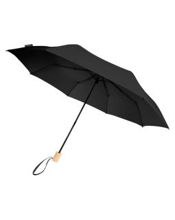 Birgit, складной ветроустойчивой зонт диаметром 21 дюйм из переработанного ПЭТ, черный
