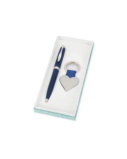 Подарочный набор Сердце: ручка шариковая, брелок, синий